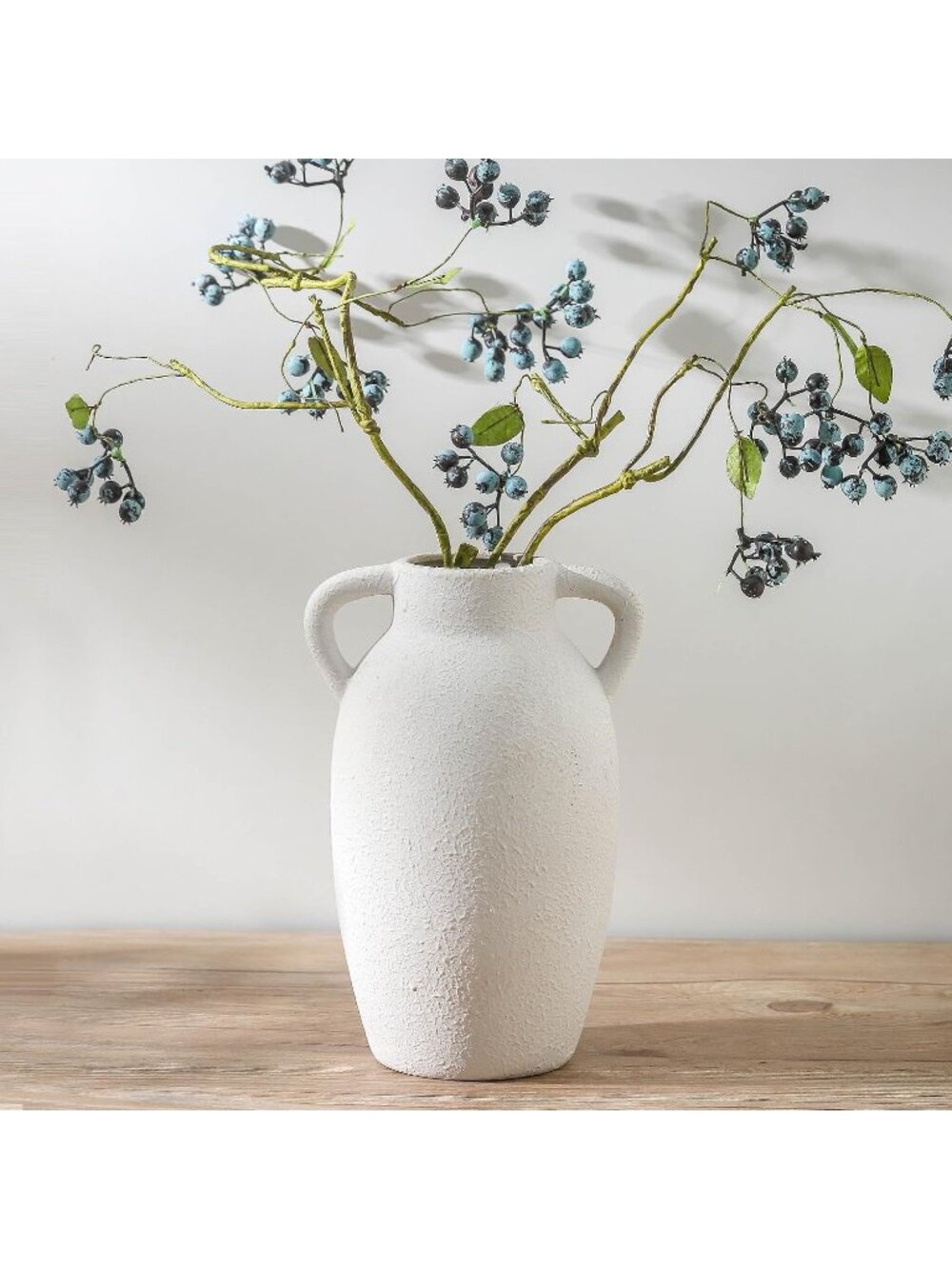 9.6 Inch Ceramic Farmhouse Flower Vase With 2 Handles Living Room Entryway Decor